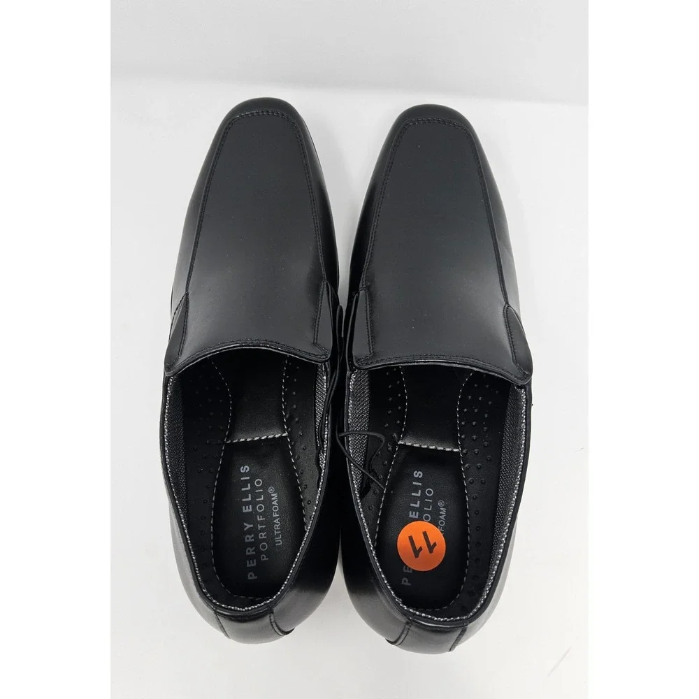 Perry Ellis Loafers Dress Shoes Mens 11 Wide Bicycle Toe Black Portfolio Slip On